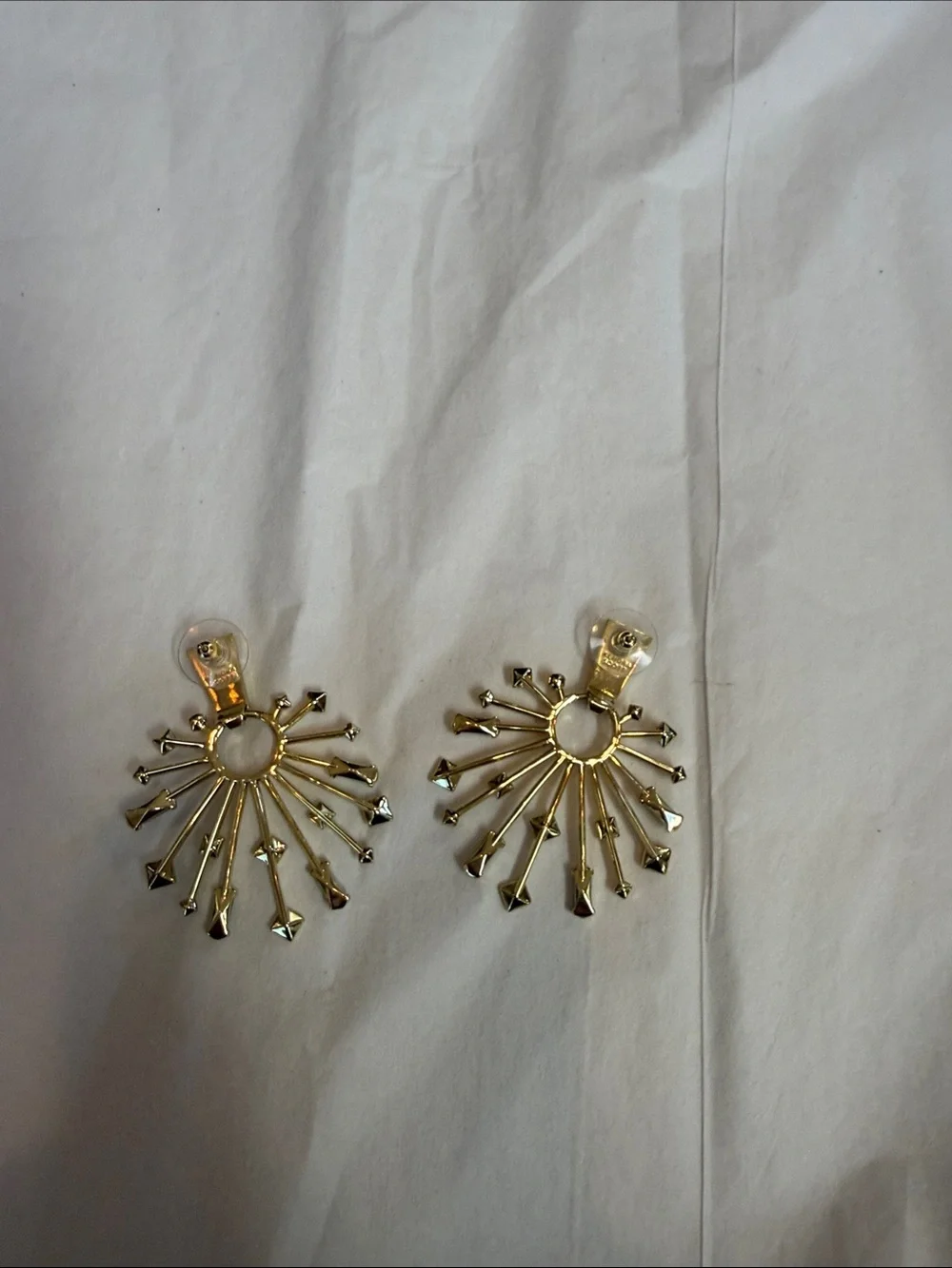 Kendra Scott Gold Statement Sunburst Earrings with Green Accents